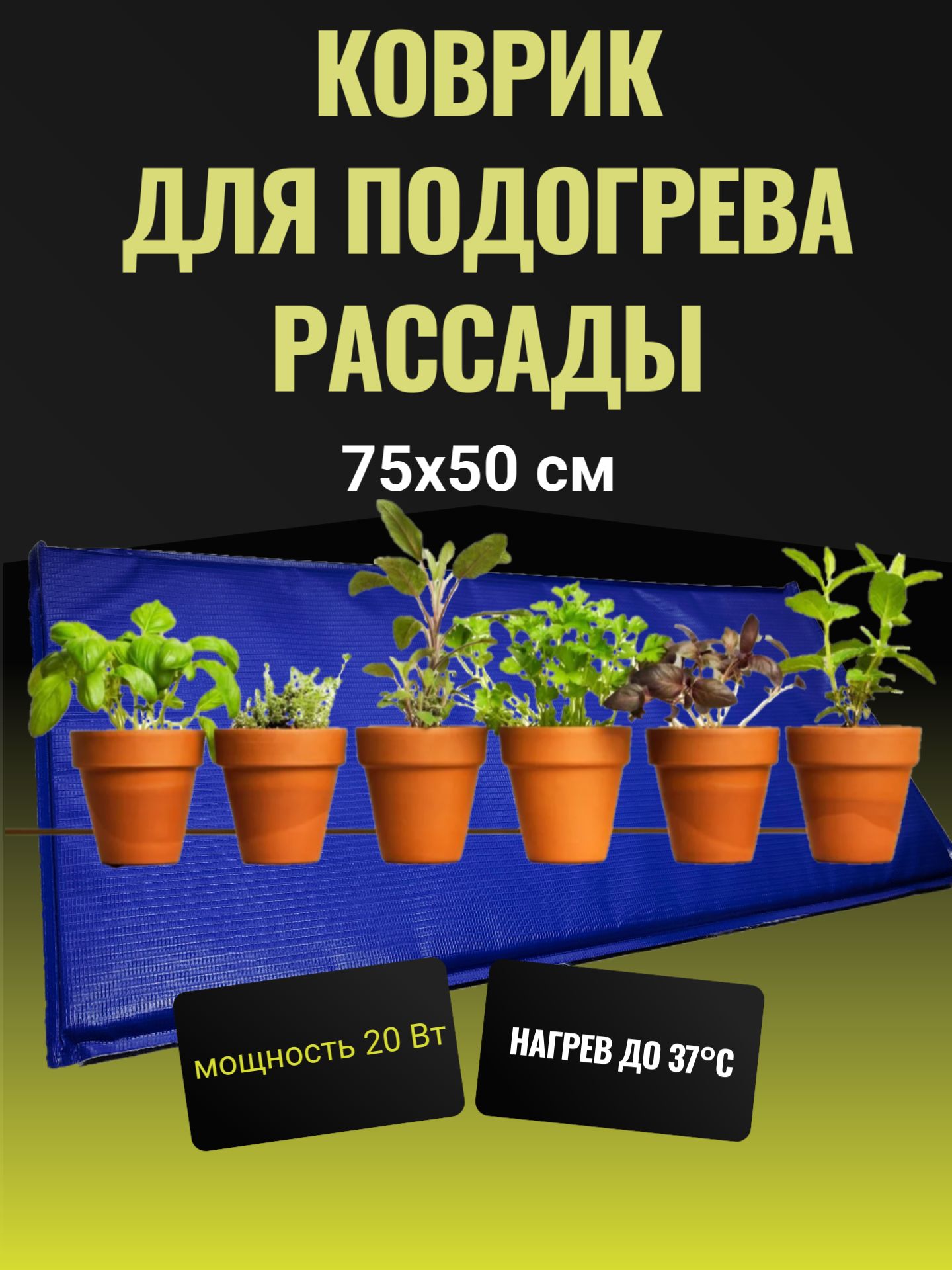 Электроподогреватель для проращивания семян рассады ТеплоМакс, 75х50 см