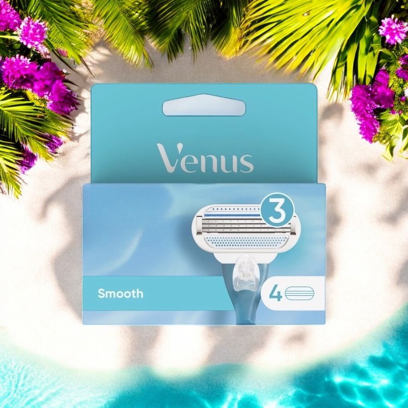 Cменные кассеты для женского бритвенного станка Venus Smooth, 3 лезвия, 4 шт., повторяющие изгибы тела