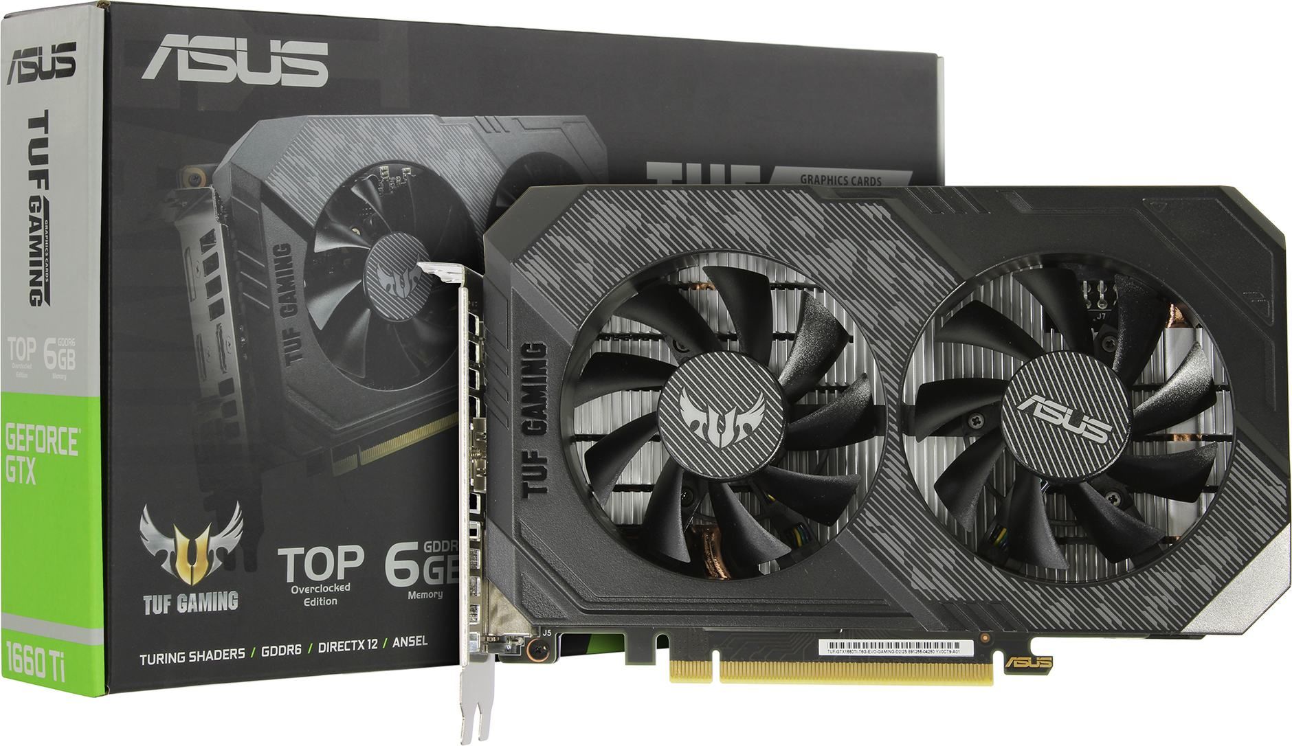 ASUSВидеокартаGeForceGTX1660Ti1xDVI2xHDMI1xDPGDDR66ГБ(TUF-GTX1660Ti-T6G-EVO-GAMING)