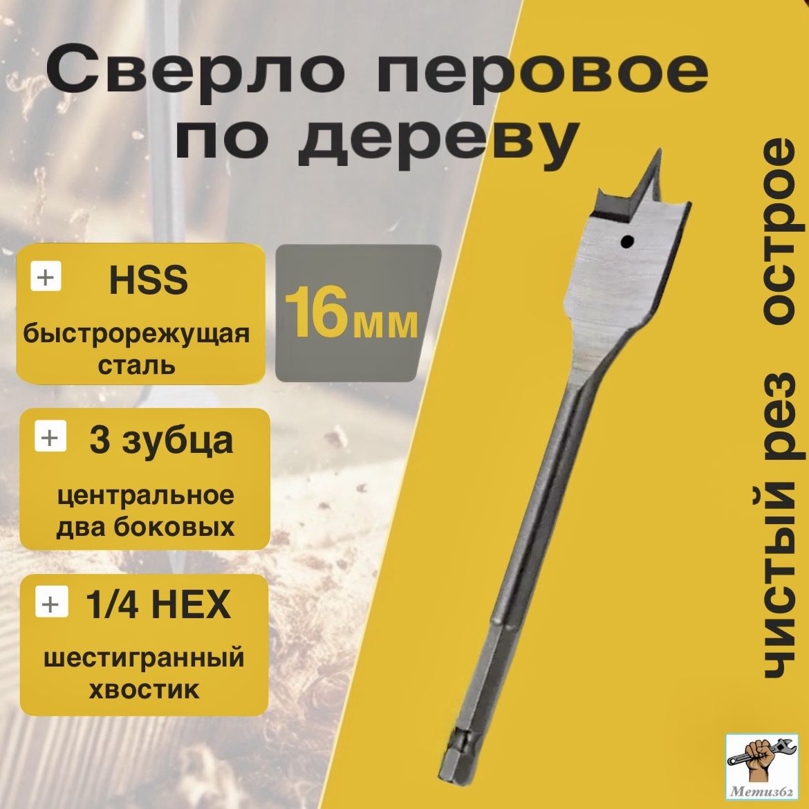 Сверлоподеревуперьевое(HSS)16мм