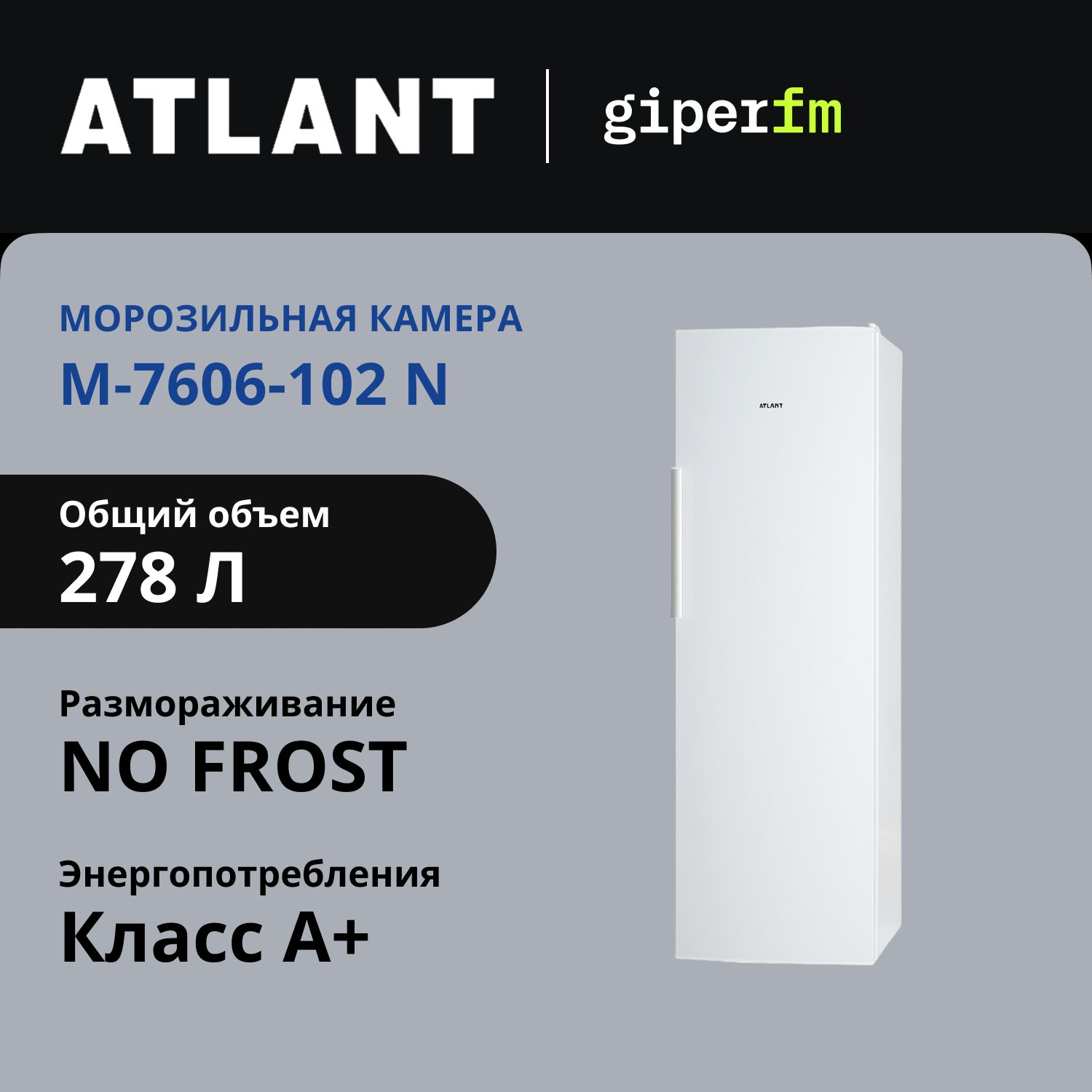 МорозильнаякамераATLANTМ-7606-102-N,NOFROST,электронноеуправление,классA+