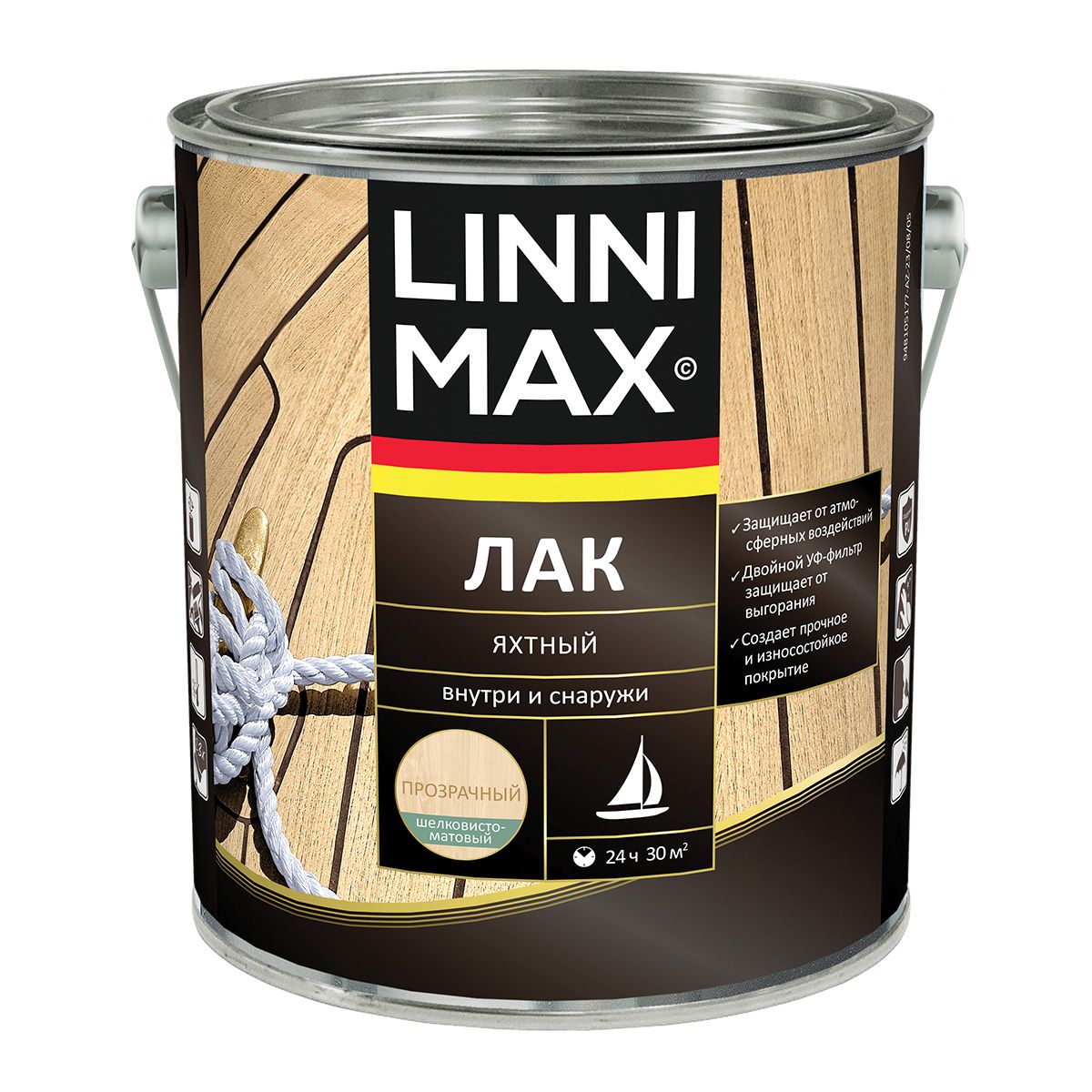 Лак яхтный Linnimax, алкидно-уретановый, шелковисто-матовый, 2,5 л