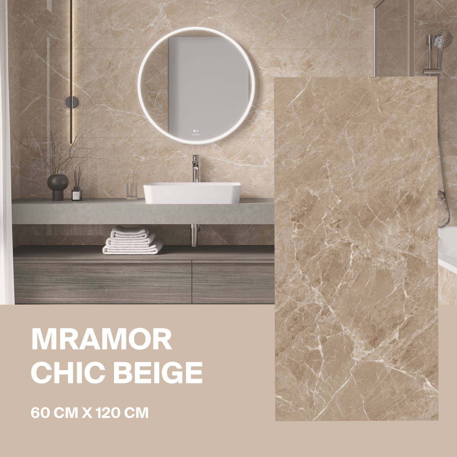 Керамогранит Ceradim Mramor Chic Beige бежевый 60х120 Полированный в упаковке 1,44м2 (2 плиты)