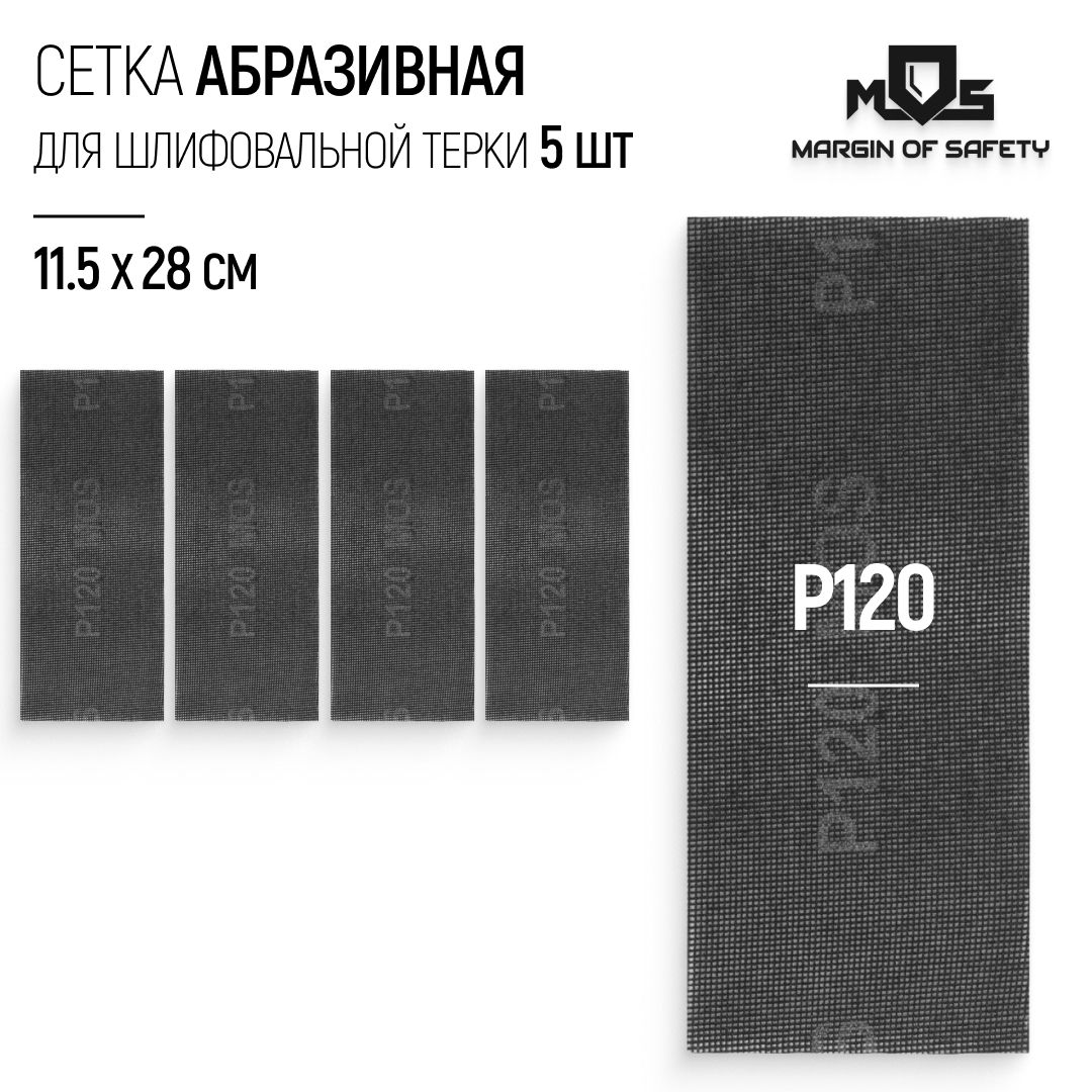 Сетка абразивная Р120, 115 х 280 мм, 5 шт. водостойкие для шлифовальной терки