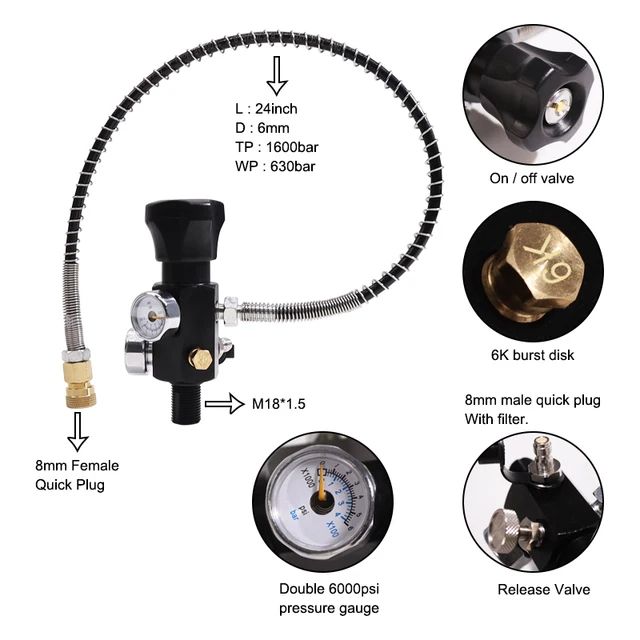 TUXING 4500Psi 300Bar Заправочная станция с двойным манометром до 4500psi и 24-дюймовым шлангом высокого давления 2