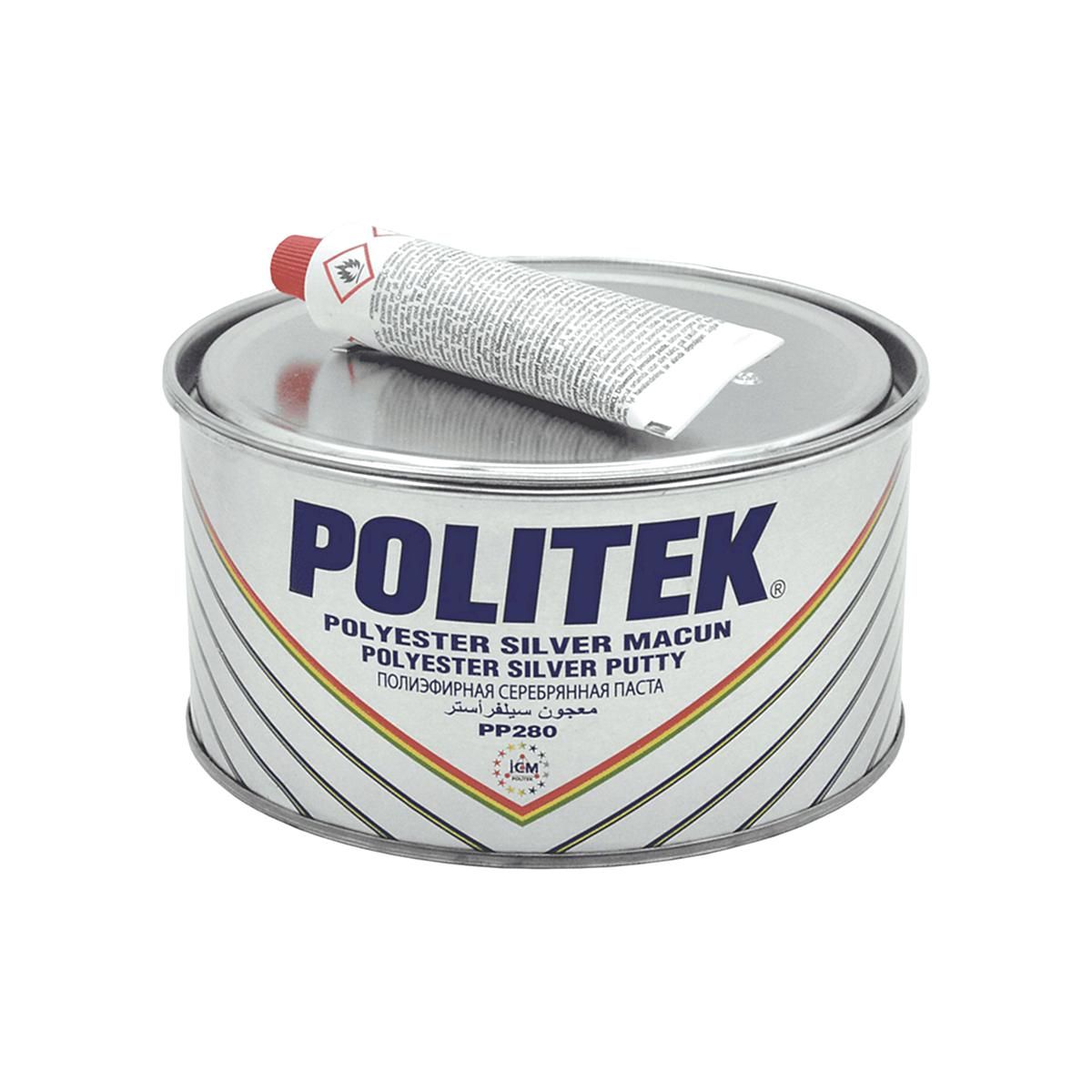 Шпатлевка автомобильная с алюминием (автошпатлевка политек) Politek PP-280 (Alu) Silver Putty 1,6 кг. с отвердителем