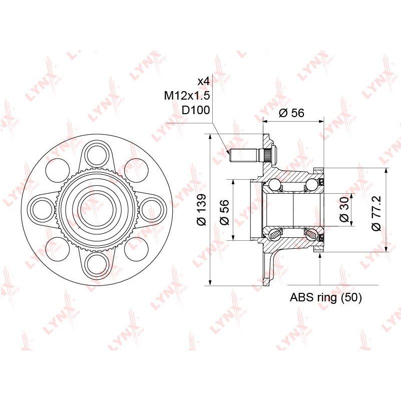 Ступица задняя в сборе (с ABS) подходит для HONDA Civic VII 1.4-1.7 01-05 WH-1183 LYNXAUTO WH-1183