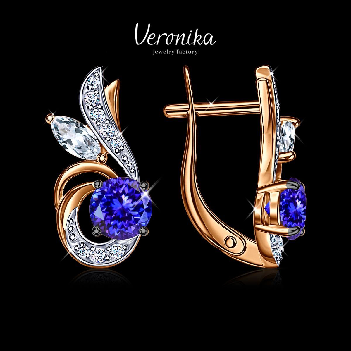 Veronika jewelry factory Серьги женские позолоченные серебро 925 пробы с фианитами