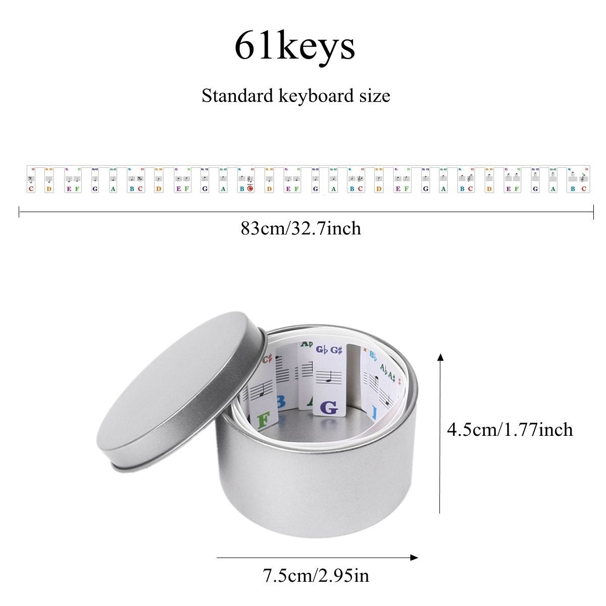 Название товара: Наклейки для клавиш пианино (61 клавиша)Размер: Длина 83 с...
