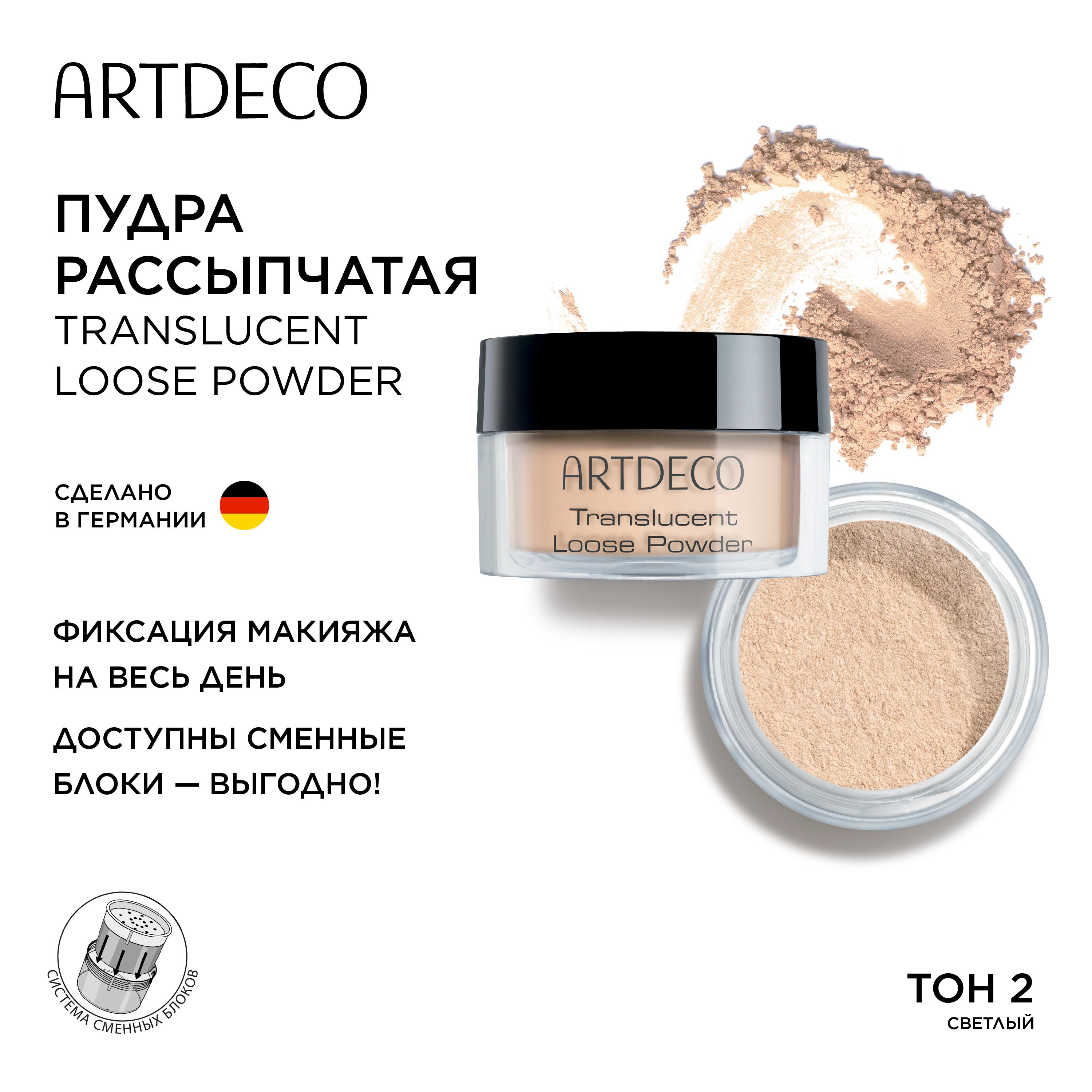 ARTDECO Пудра рассыпчатая Translucent Loose Powder, тон 02 светлый