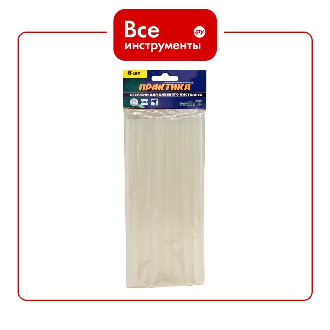 Клей белый, прозрачный (8 шт; 11х200 мм) для клеевого пистолета ПРАКТИКА 641-596