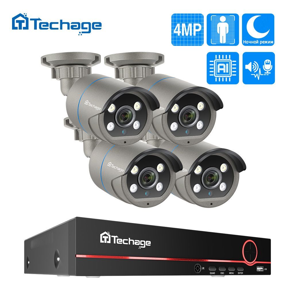 Techage 8CH HD 4MP POE NVR Kit Система видеонаблюдения IP-камера P2P Комплект видеонаблюдения 1 ТБ жесткий диск