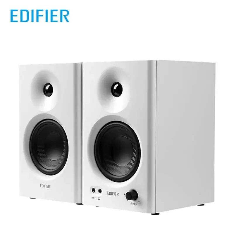 Edifier MR4 Активные студийные мониторные колонки , 4-дюймовый деревянный Hi-Fi аудиоусилитель класса D, вход TRS/RCA/AUX, белый