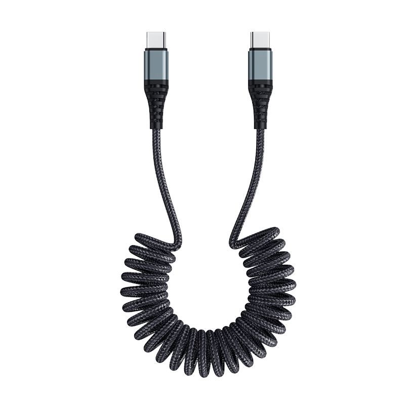 Зарядный кабель ROCK PD 60W Type-C to Type-C Spring Coil Fast Charge Data Cable L150CM черный