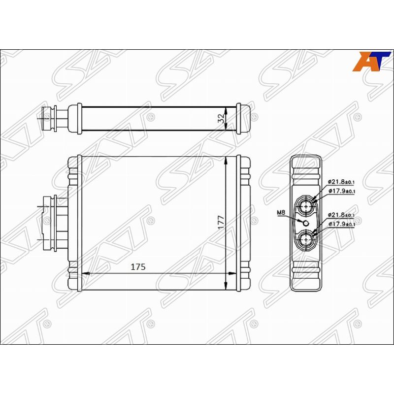 Радиатор отопителя для Шкода Фабия 2 2007-2010, Skoda Fabia 2 радиатор отопителя SAT ST-87-0027, oem 6R0819031