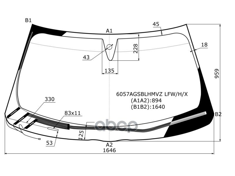 XYG Стекло лобовое (Обогрев щеток Датчик дождя) Infiniti FX35 08-12 FX30d 10-12 FX37 08-13 FX50