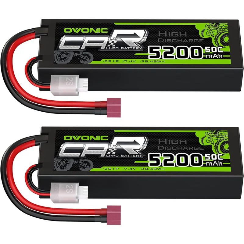 OVONIC 2s Lipo Battery 50C 5200 мАч 7,4 В Lipo аккумулятор с Т-разъемом в стиле Дина для легковых автомобилей, грузовиков, лодок (2 упаковки)