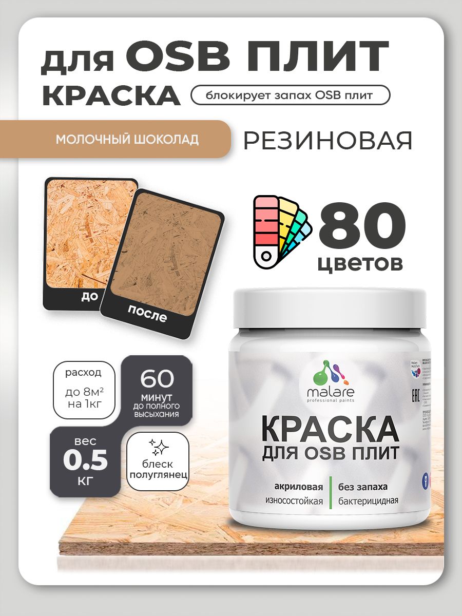 Резиновая краска для ОСБ плит Malare акриловая краска для дерева для наружных и внутренних работ, быстросохнущая без запаха полуглянцевая, морская волна, 0.5 кг