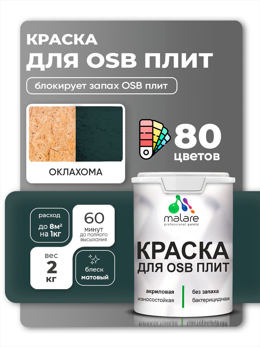 Акриловая краска для ОСБ плит Malare для дерева для наружных и внутренних работ, быстросохнущая без запаха матовая, оклахома, 2 кг