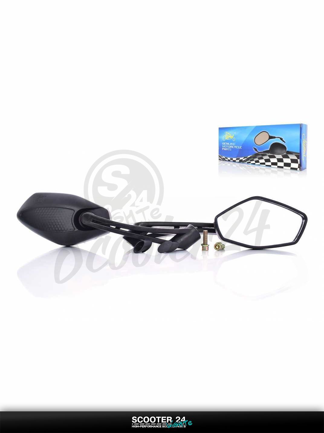 Зеркала для мотоциклов / скутеров и мопедов M8/10 пятиугольные, черные, крепление болты #MATRIX "LIPAI" 8 и 10 мм