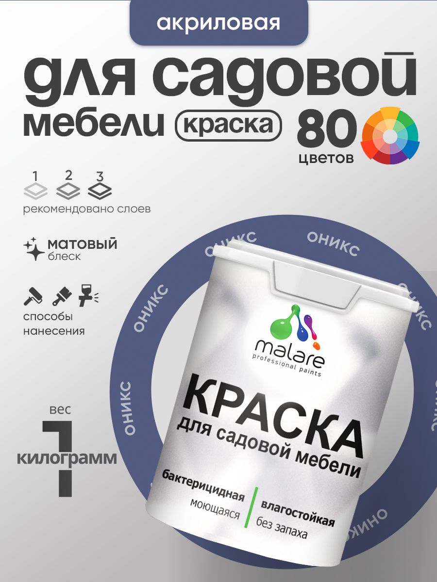 Акриловая краска Malare для садовой мебели/ по дереву, для наружных и внутренних работ/ быстросохнущая моющаяся без запаха матовая, оникс, 1 кг