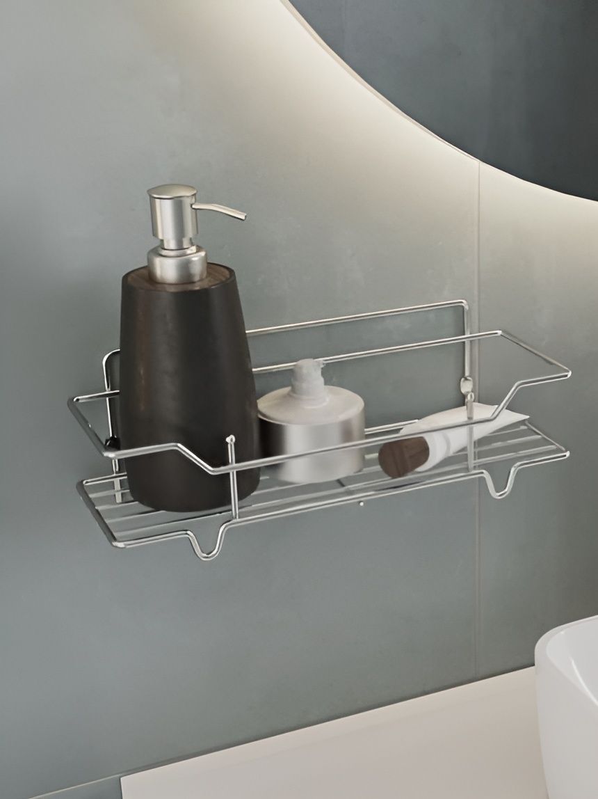 Фото товара на маркетплейсе ozon Полка для ванной настенная, одноярусная, прямая, стальная, хром, Milardo, Grid, GRICS1CM44
