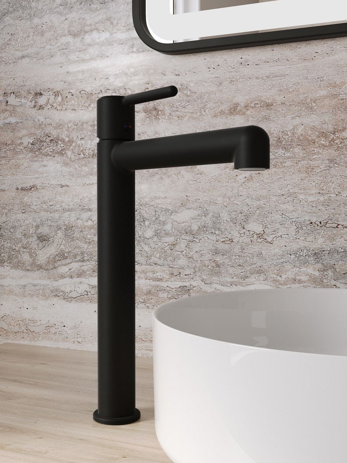 Фото товара на маркетплейсе ozon Высокий смеситель для накладной раковины, черный матовый, IDDIS, Aiger, AIGBL01i01