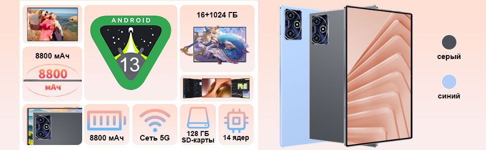 Планшет Планшетный компьютер, Android 13, 10,36