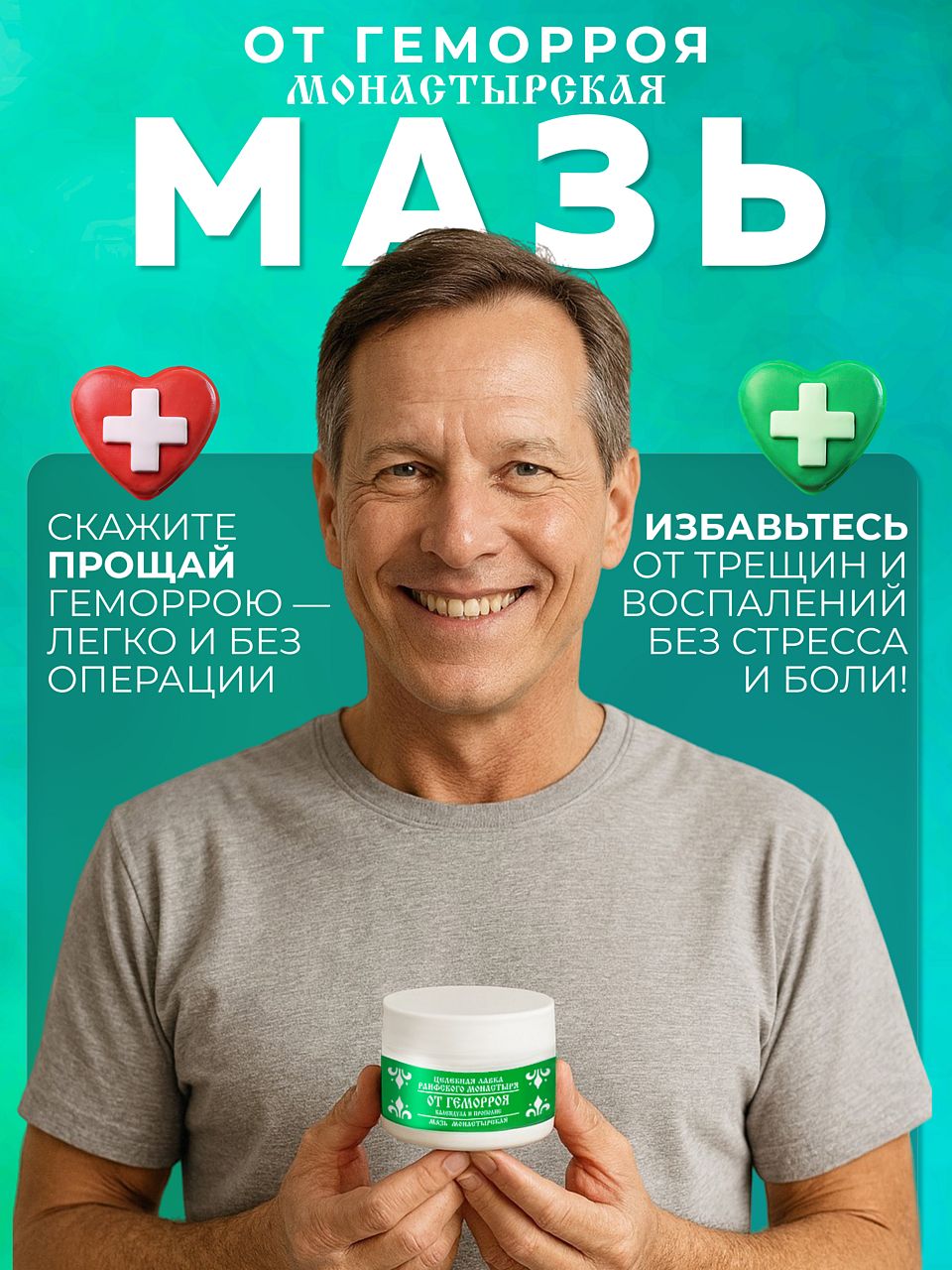 Мазь монастырская от геморроя противовоспалительная, заживляющая, с прополисом и календулой