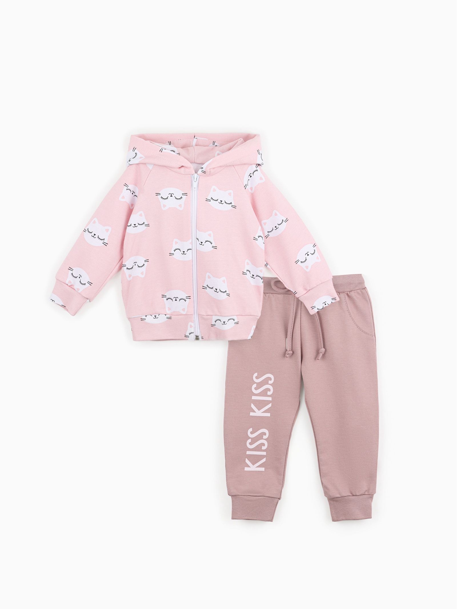 Комплект для девочки (худи и брюки) Крошка Я. Киса , рост 92-98 см, розовый, лиловый