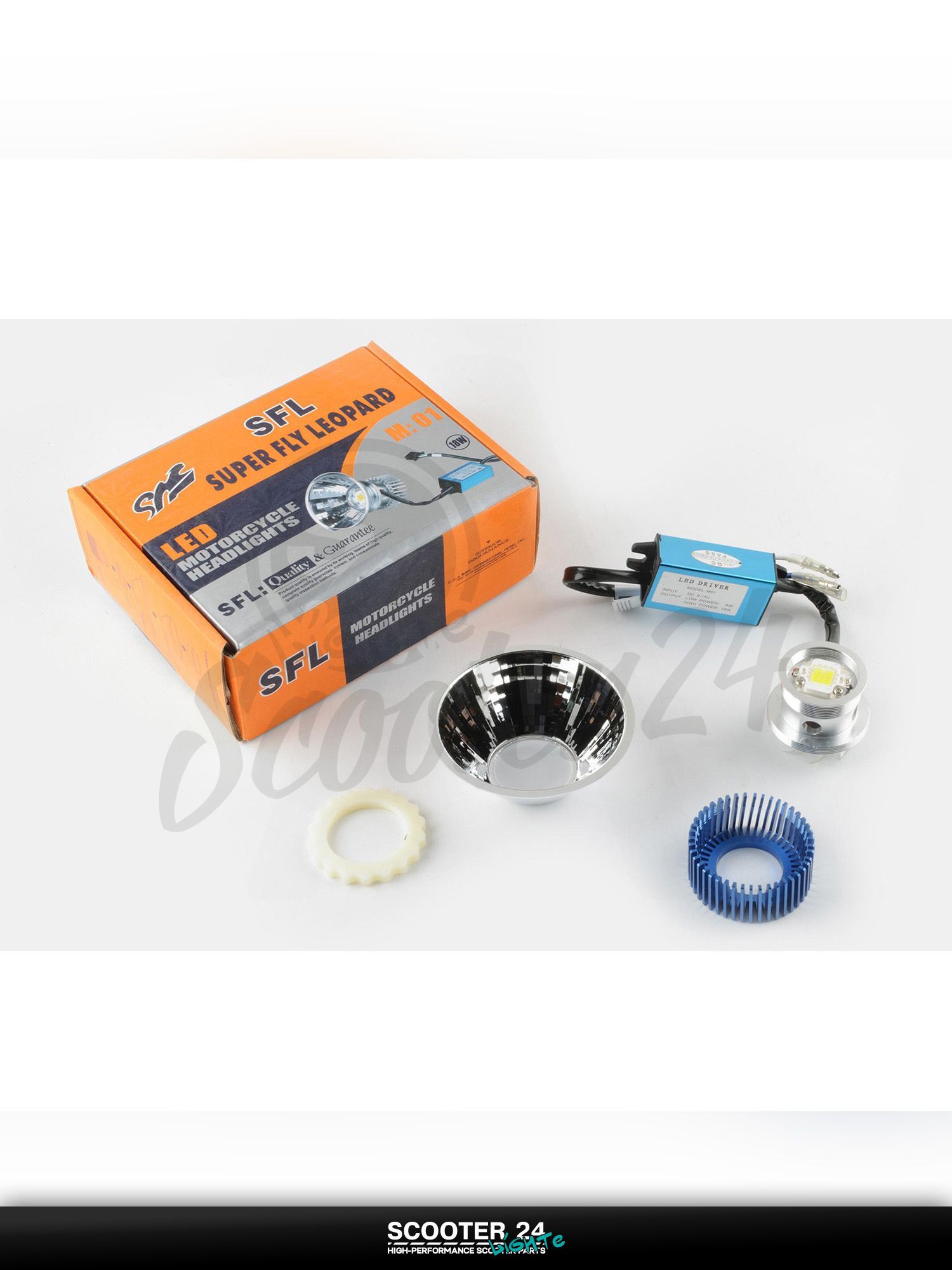 Лампа фары диодная универсальная для мототехники с переходниками (12V 8W/18W) (mod:3) "WOYE"