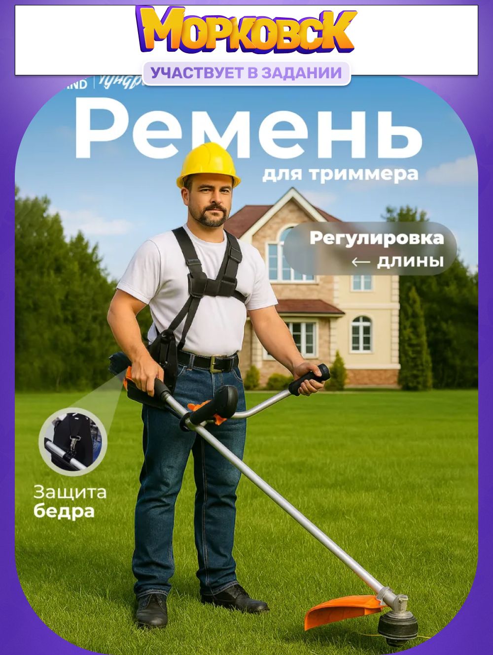 Ремень для триммера, ТУНДРА, с защитой бедра