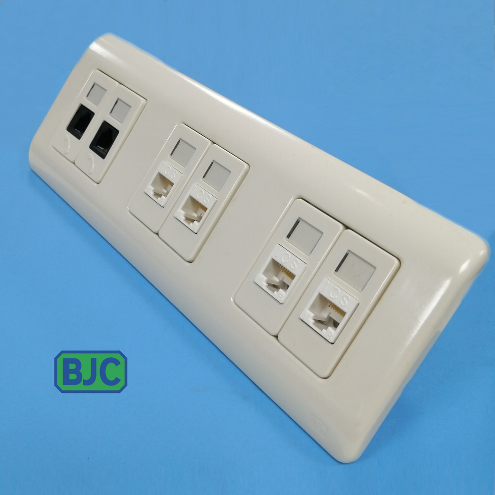 Розетка компьютерная RJ-45 -4шт Cat.5e + телефонная RJ-11 -2шт Cat3, трехпостовая бежевая  #1