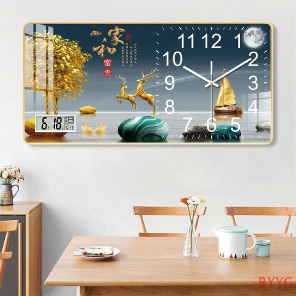 Китайские креативные прямоугольные настенные часы, календарь, без звука ...