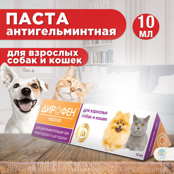 Паста от гельминтов Дирофен-60 для взрослых собак и кошек, 10мл купить ...