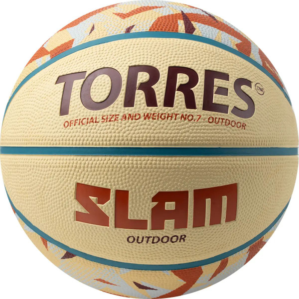 Мяч баскетбольный TORRES TORRESбаскSlam, 7 размер, бежевый, коричневый ...