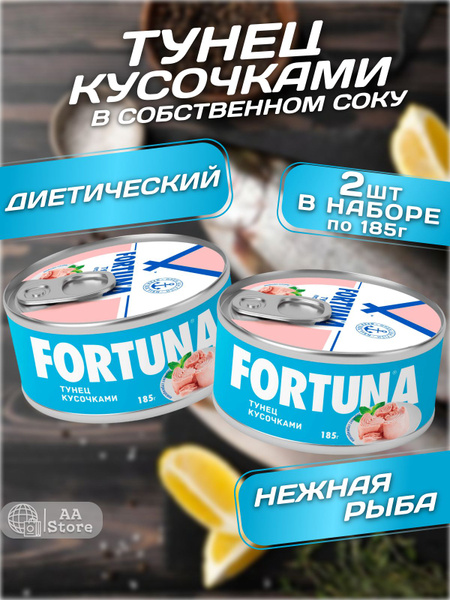Консервы рыбные тунец в собственном соку кусочками Fortuna 2*185г ...