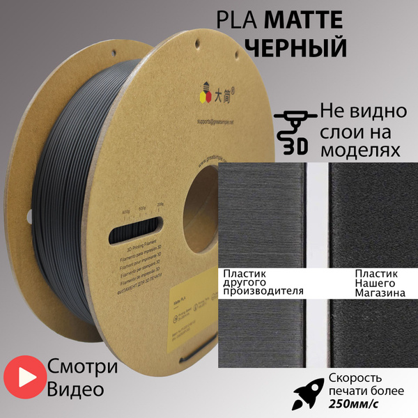 PLA Matte, Пла пластик для 3д принтера Черный Матовый 1.75мм 1кг ...