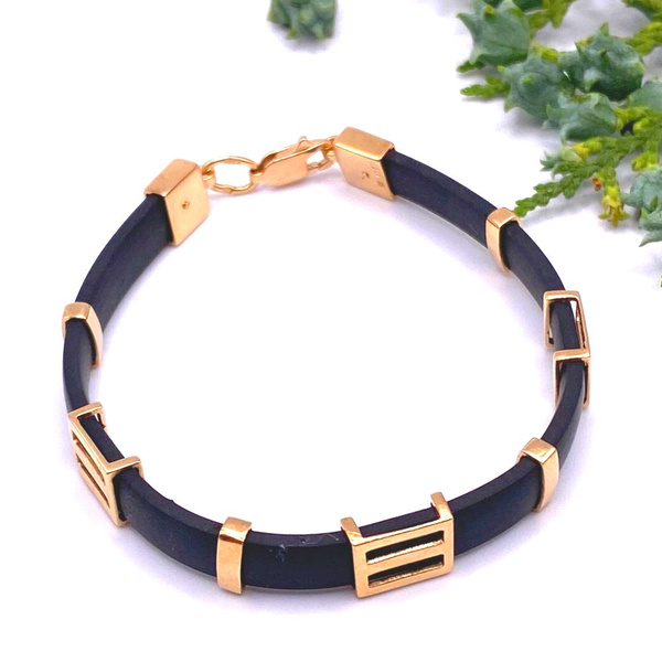 Золотой браслет со вставками из каучука Ювелирный браслет 585 пробы ...