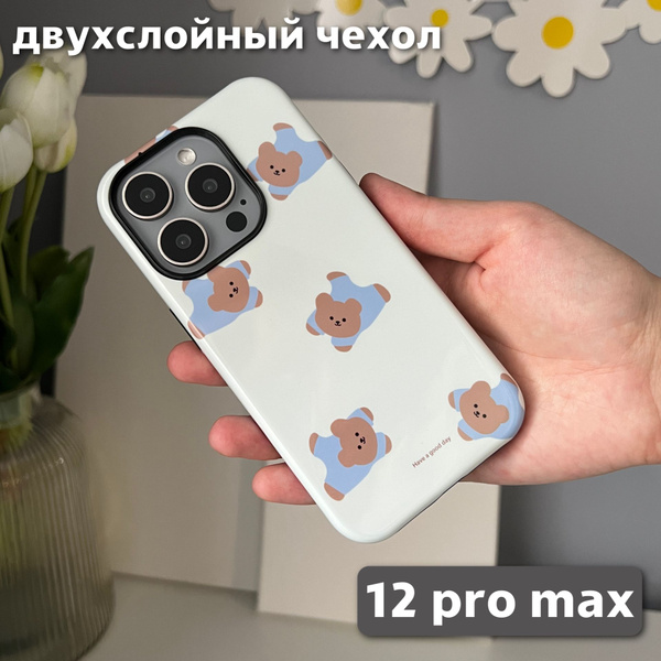 Двойной чехол на iPhone 12 Pro Max / Айфон 12 Про Макс с мишками ...