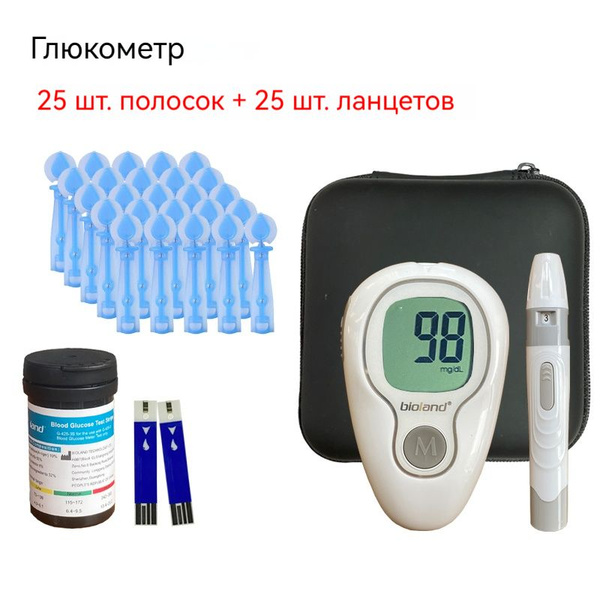 Глюкометр в наборе + 25-100 тест-полосок + ланцетов + ручка ...