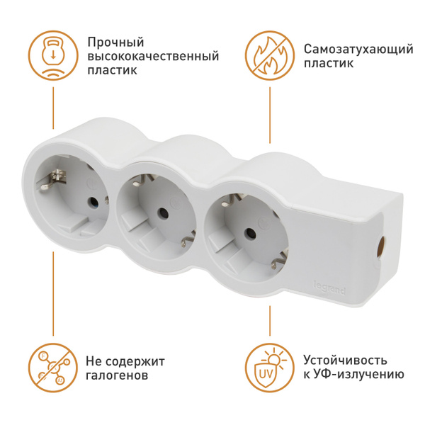 Колодка удлинителя 3 поста с заземлением 16А ''Стандарт'' Legrand ...