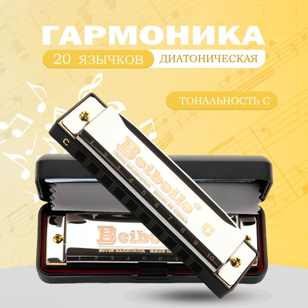 Губная гармошка, диатоническая, тональность С, серебристый - купить с ...