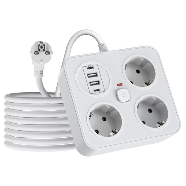 Настенный розетка, pозетка 2AC 2USB TYPE A/C, белый, 2 метра провода ...