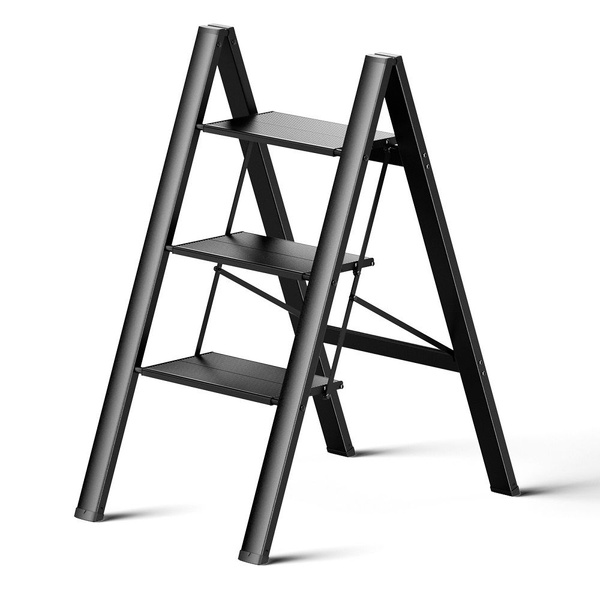 Стремянка для кухни складная 3 ступени Чёрный купить на OZON по низкой ...