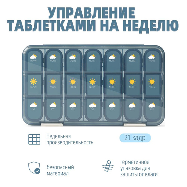 Таблетница на неделю 3 приема, органайзер для лекарств, бокс, контейнер ...