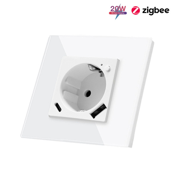 Розетка Умная Zigbee одинарная с USB и type-C входами, быстрая зарядка ...