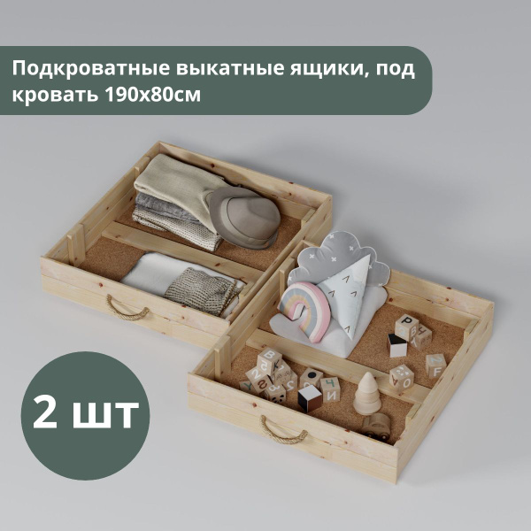 Ящик подкроватный выкатной 190х80 мм, комплект из 2 шт., универсальный ...