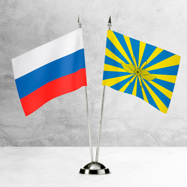 Настольные флаги России и ВКС на пластиковой подставке под серебро ...