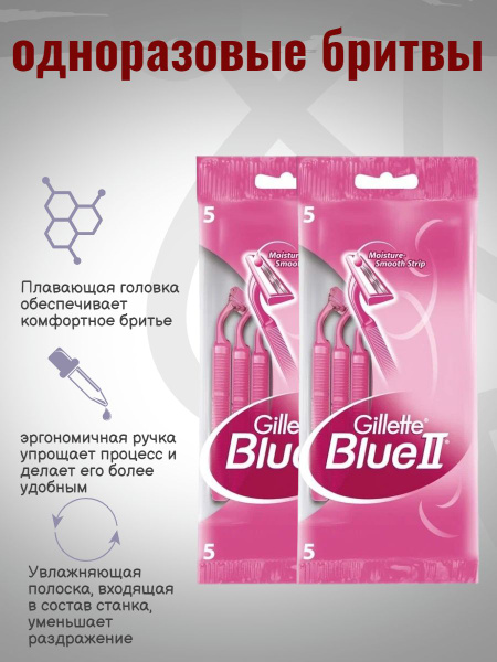 Одноразовые бритвенные станки женские Gillette Blue-2 Plus for Women, 5 ...